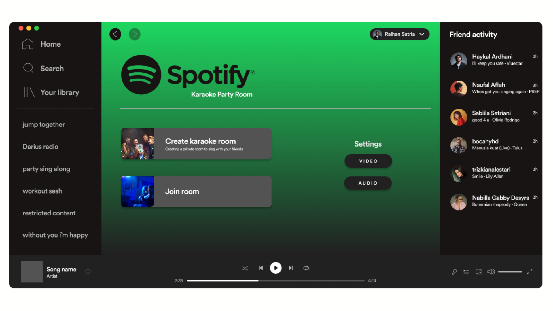 Spotify Karaoke Party Room — room creation screen